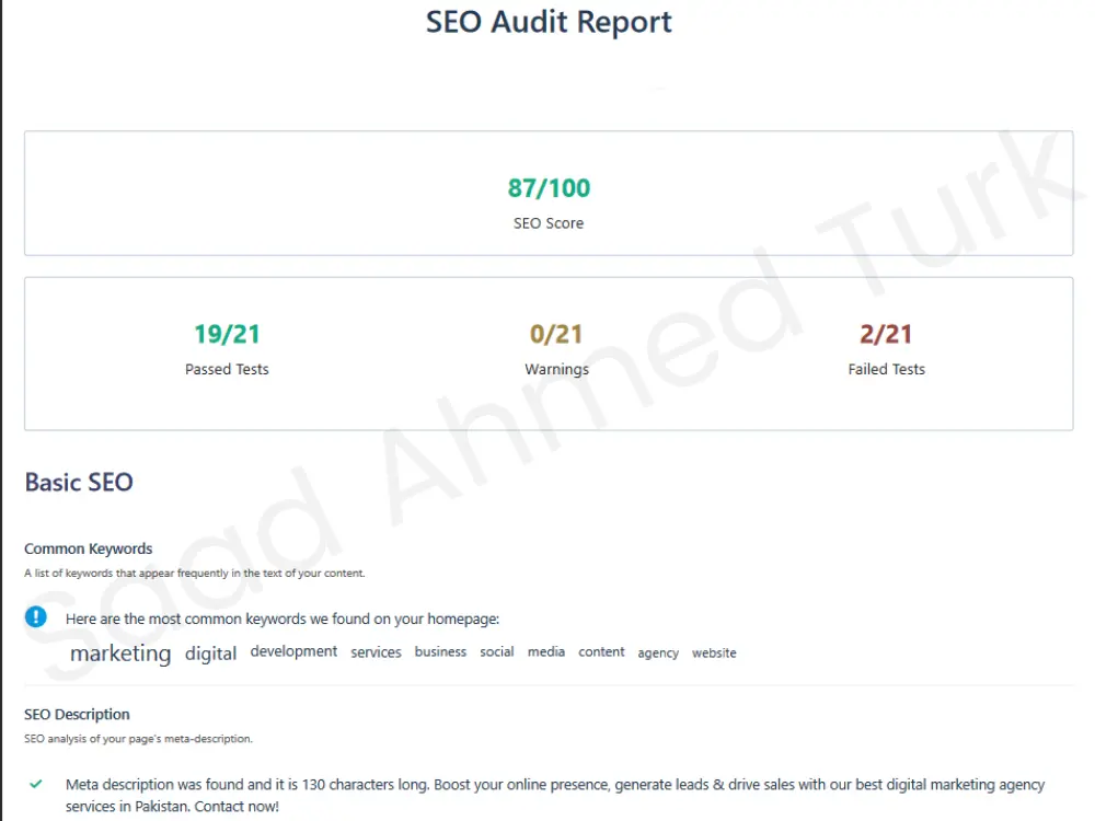 Website SEO audit report for a Marketing company - Saad-ahmed-turk