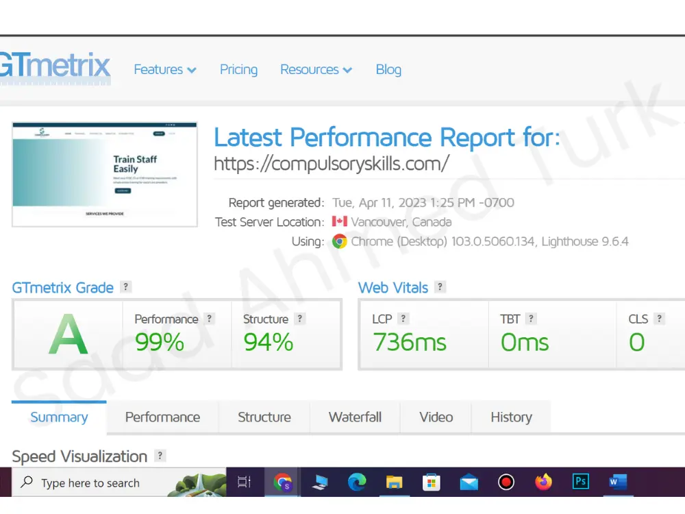 Wordpress Website Speed Optimization results for my client