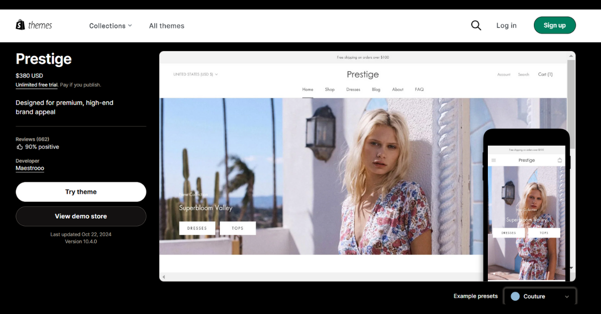Prestige - Shopify theme Preview